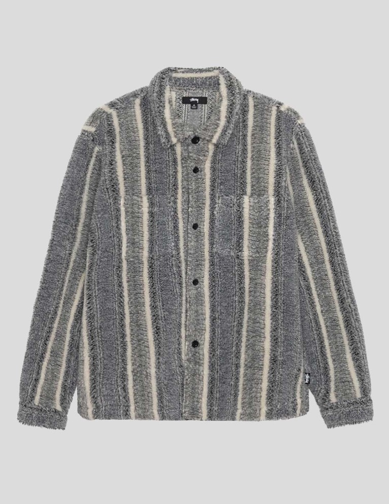 Camisa STUSSY stripe sherpa camicia carbone